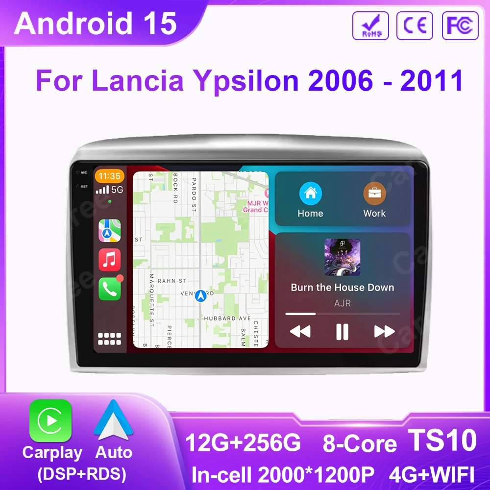 Carplay لـ Lancia Ypsilon 2006 - 2011 أندرويد 15 أندرويد السيارات الوسائط المتعددة مشغل السيارة شاشة الملاحة راديو GPS واي فاي DVD QLED #2