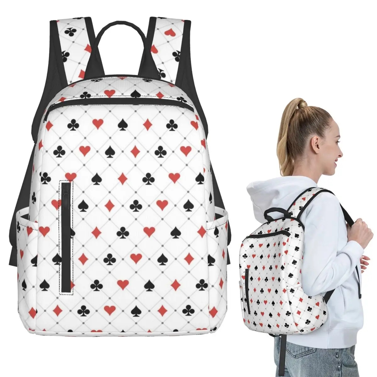 Playing Cards Symbols Pattern Backpack Student BookBag Kids School Bag Laptop Shoulder Bags Men Women