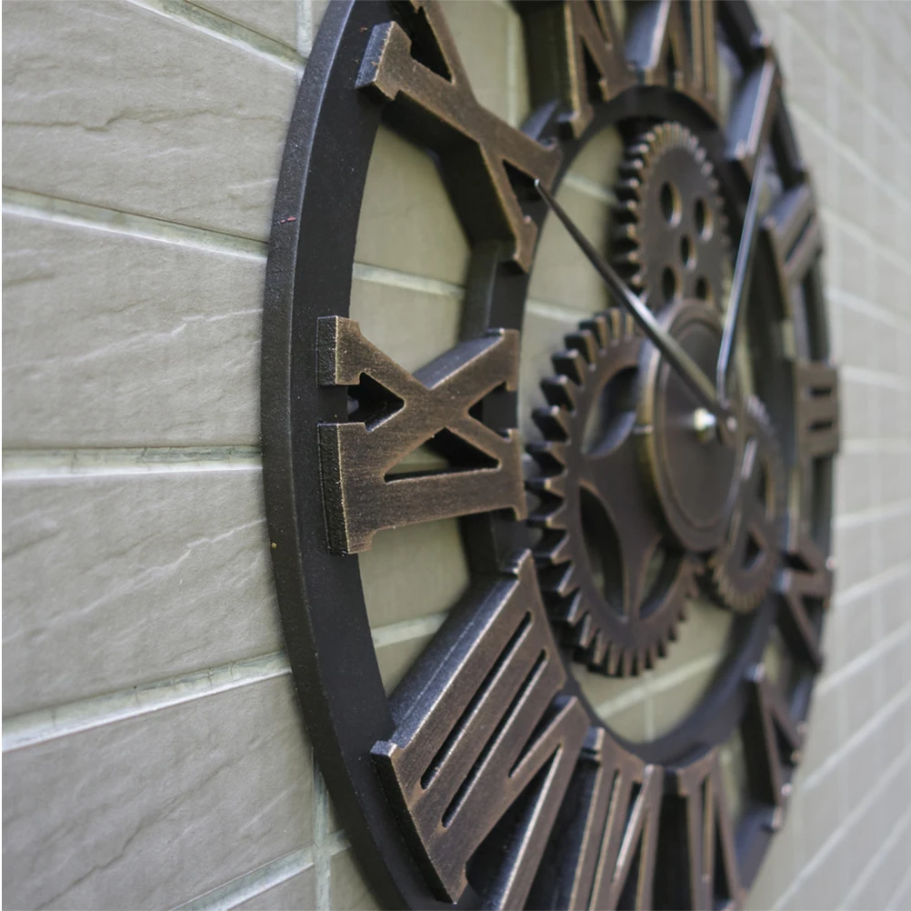 

1pc 34Cm Retro Wall Clock Industrial Gear Design Decorative Hanging Clock For Living Room Bedroom Kitchen Creative Chic
