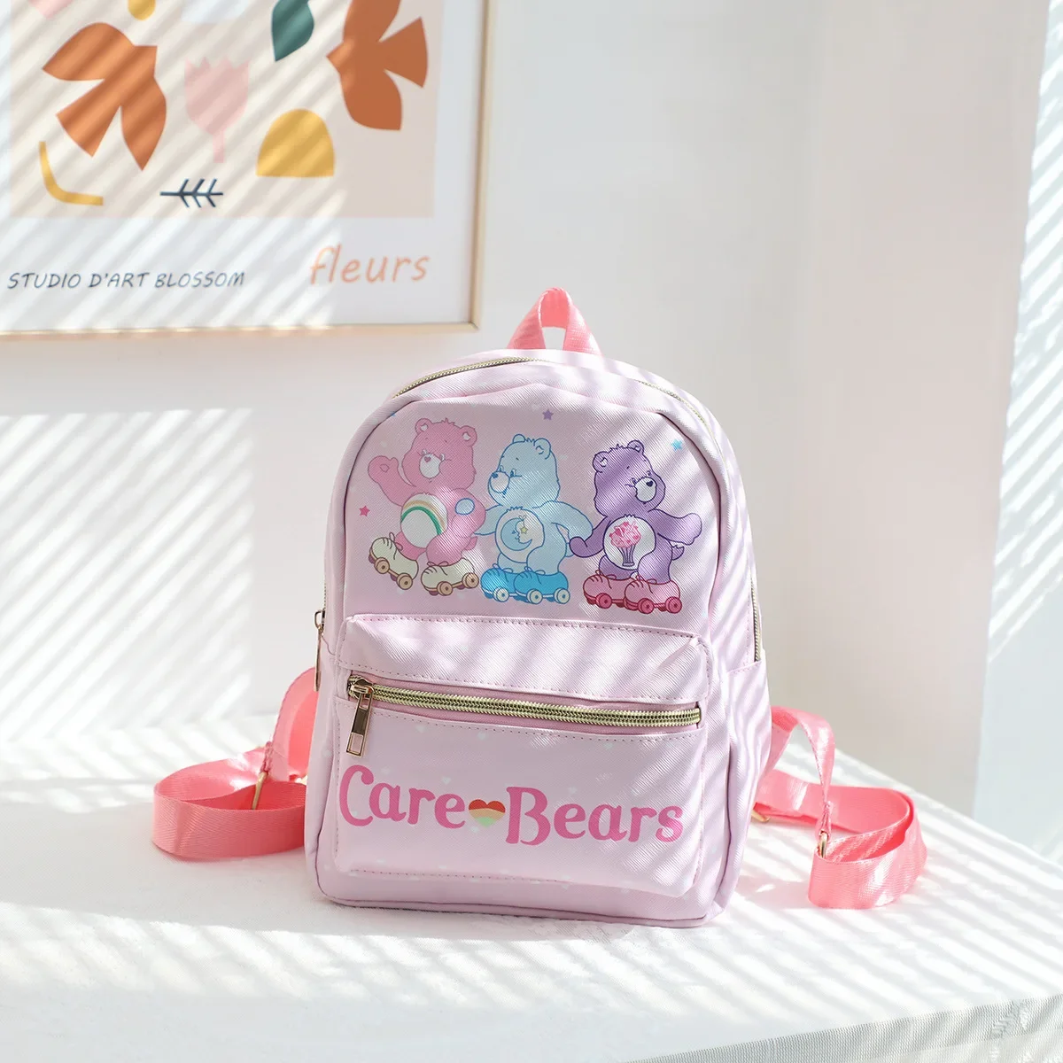 New Miniso Care Bear Backpack Cartoon PU Backpack Cheer Bear Cute Casual Outdoor Travel Storage Bag Anime Accessories Gift