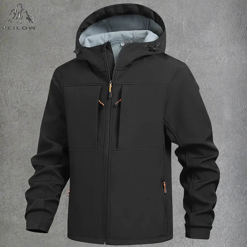 

New Men's Soft Shell Autumn And Winter Fleece-lined Waterproof Jacket Casual Outdoor Camping Hiking Windproof Coats Men Clothing