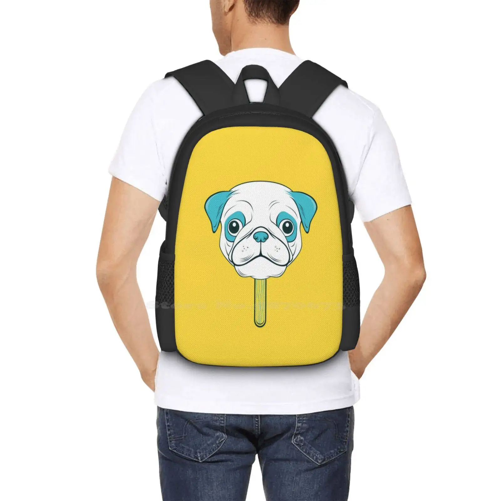 Mochila para estudante universitário adolescente, sacos de design padrão, coisas estranhas fofas Art Vector, Design gráfico, Pugs Design, estudante universitário