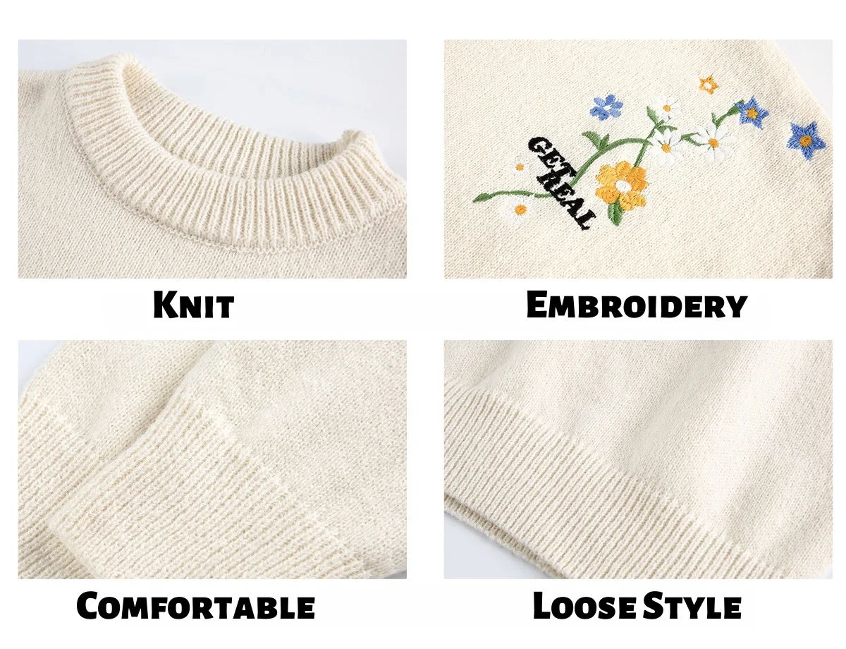 Textured Floral Embroidered Sweater  Men Autumn/Winter Japanese-Style Oversized Pullover Knit Thickened Warm-Weather Outerwear