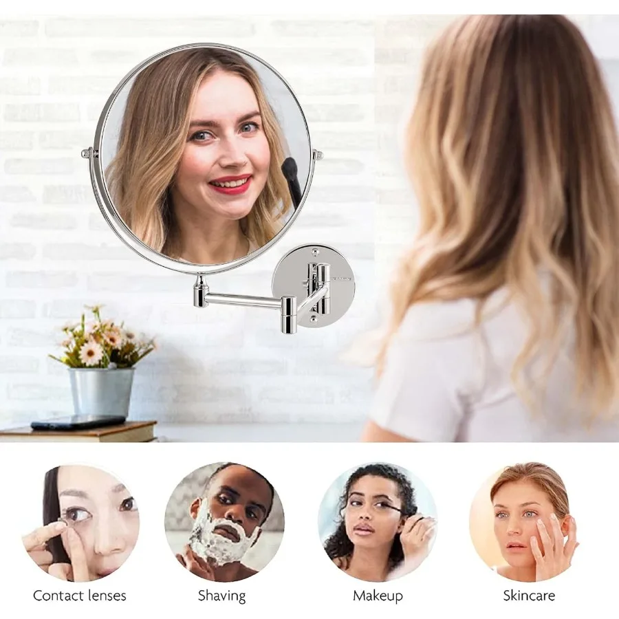 9 Specchio per trucco da parete con ingrandimento 1X 7X Design bifacciale per vanità da bagno Braccio girevole regolabile a 360° Extenda