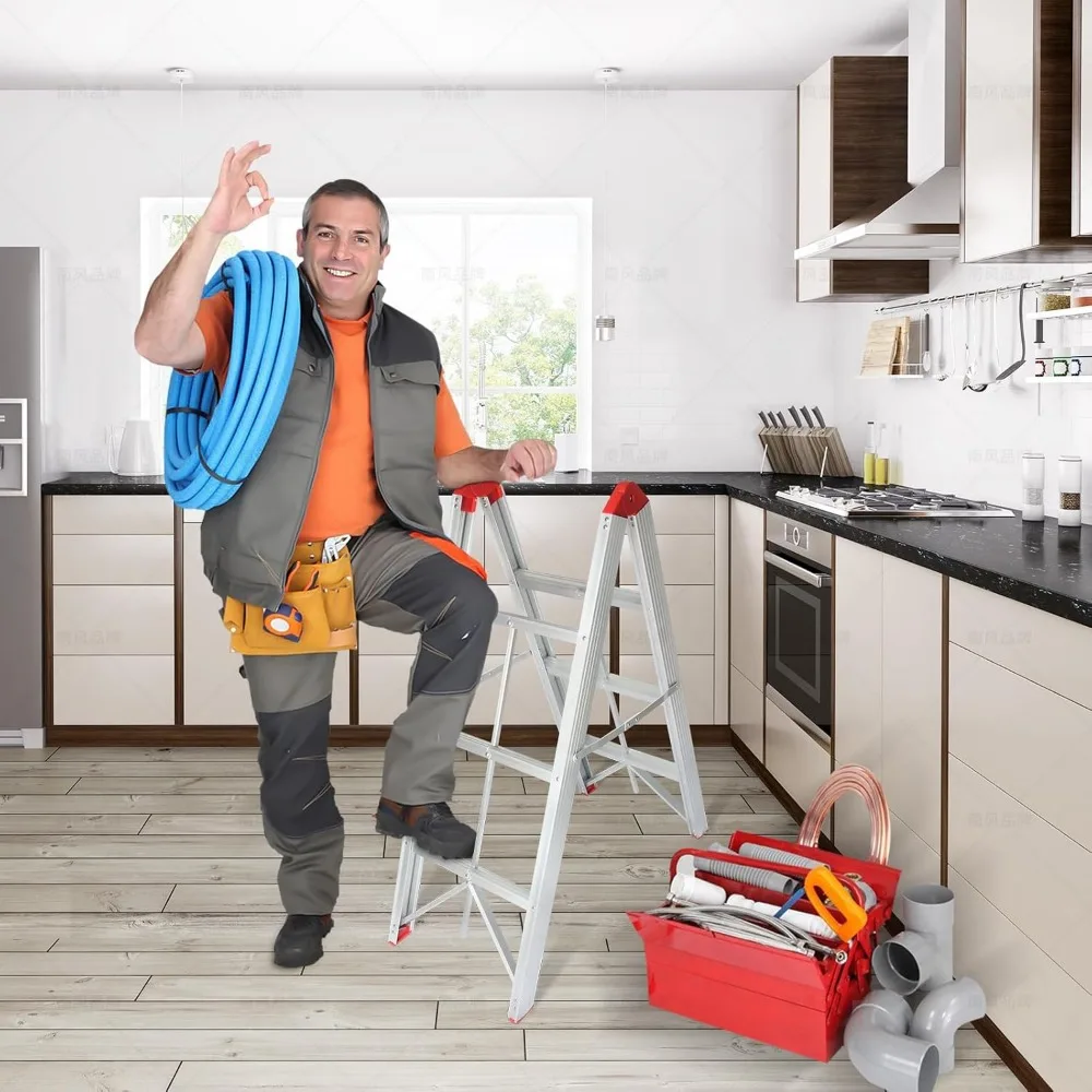 Scaletta pieghevole portatile in alluminio a 3 gradini, design compatto con telaio ad A, certificata EN131, ideale per uso domestico e inficina