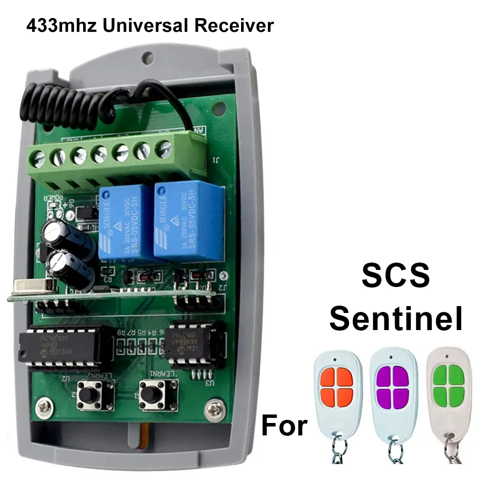 SMG-822 Garage Receiver 433mhz Universal For SCS SENTINEL 433 Rolling Code Transmitter Gate Door Opener Controller 2 Channel