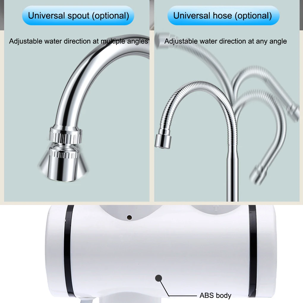 Pemanas air listrik panas dingin IPX4, pemanas air LED tahan air layar keran wastafel kamar mandi cepat panas keran bawah Inlet colokan EU