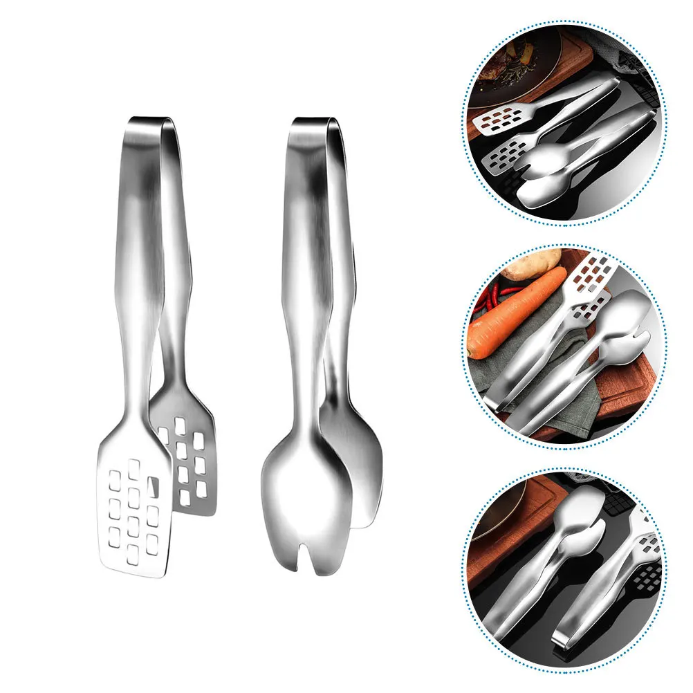 

2Pcs Stainless Steel Food Tongs Long Handle Heat-Resistant Bbq Clips Kitchen Buffet Bread Cooking Clamps Multifunctional Party