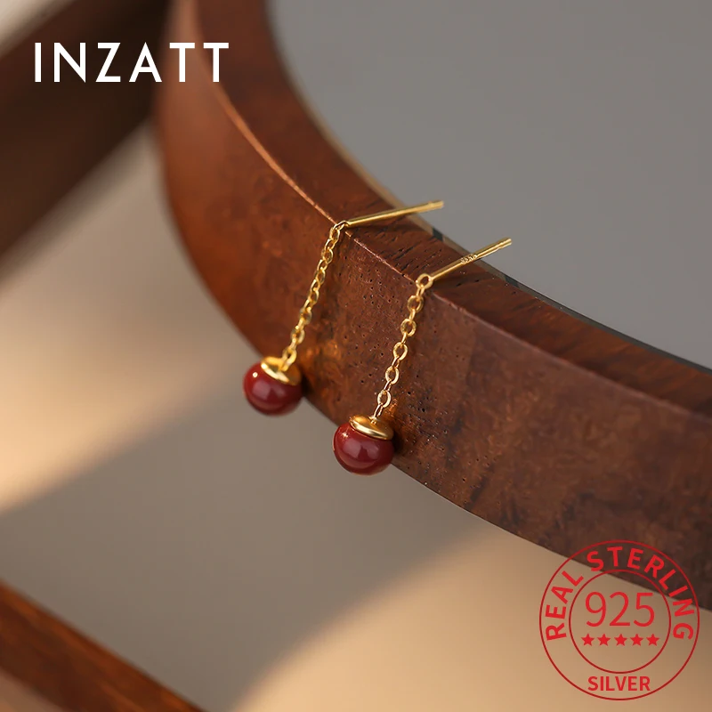 

INZATT Real 925 Sterling Silver Round Bead Short Chain Tassel 18K Stud Earrings for Charm Women Fine Jewelry Vintage Accessories