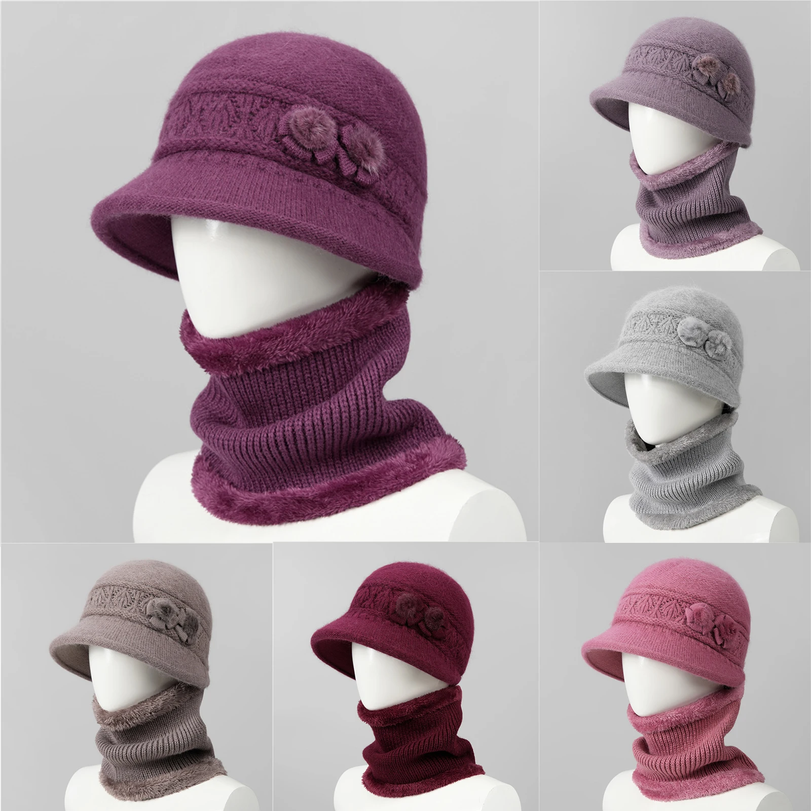 Women Winter Hat Keep Warm Cap Hat And Scarf Set Warm Hats For Female Casual Fake Fur Winter Knitted Hat Plush Scarf 2pcs