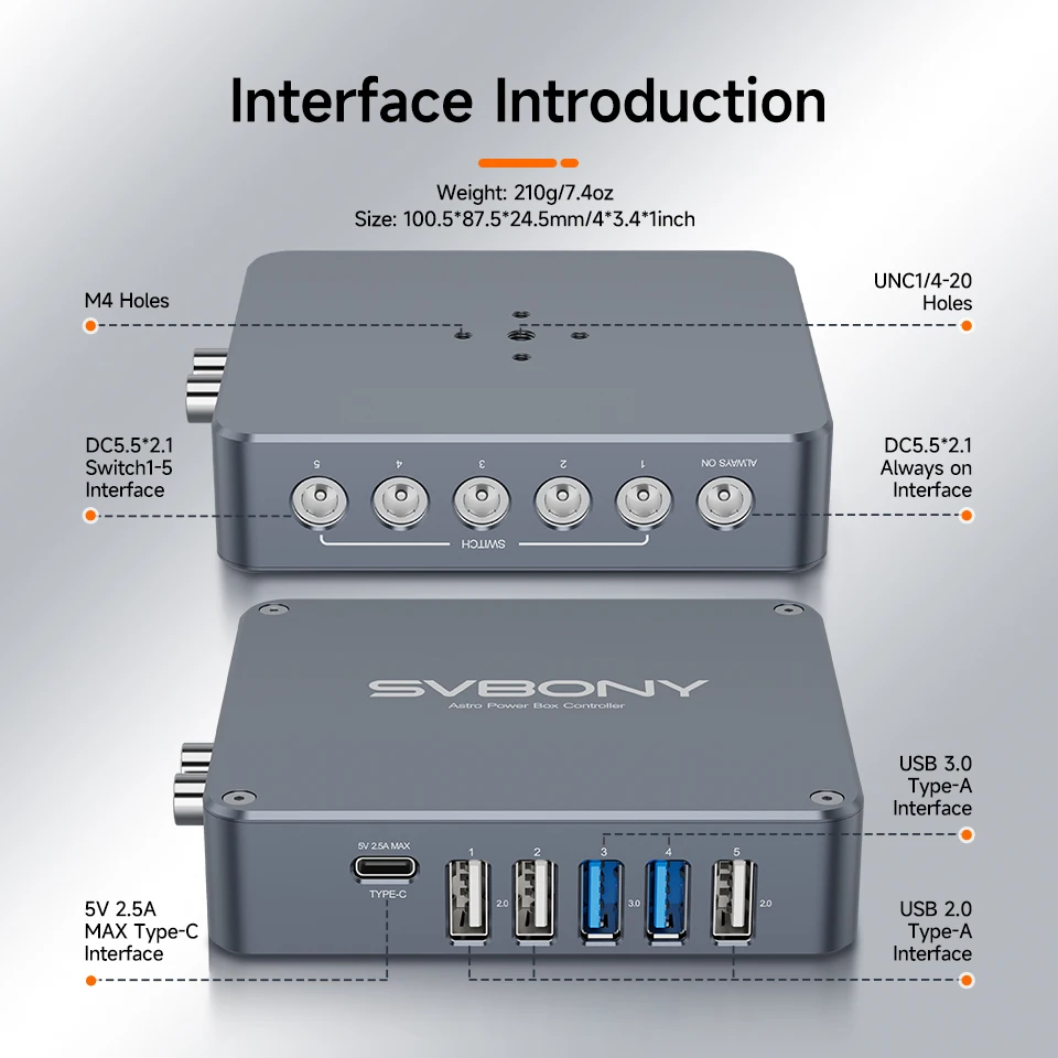 Svbony SV241 Pro Astro Power Controller USB3.0+DC Type-C ASCOM Astronomical Telescope Photography Power Management Box