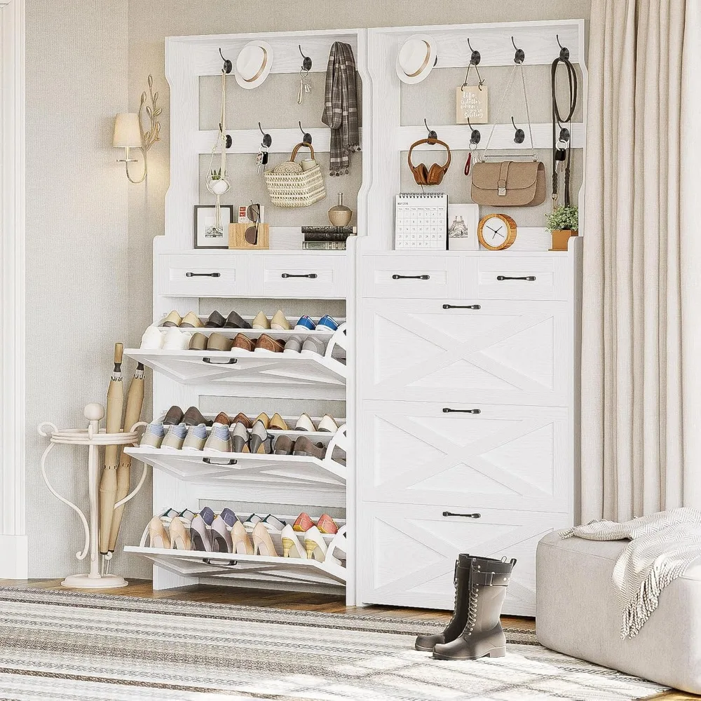 خزانة أحذية خشبية مع 3 أدراج ورف معطف، منظم تخزين قائم بذاته للمدخل، رف أحذية مدمج #3