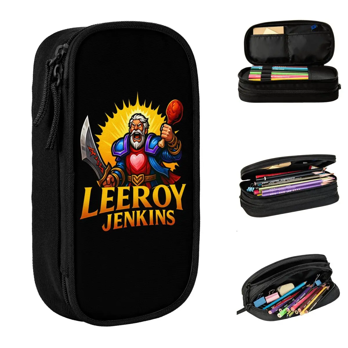 Estuche para lápices Leeroy Jenkins, caja de lápices creativa con diseño de juego Warcraft, bolsas para estudiantes, gran capacidad de almacenamiento, regalos escolares, caja de lápices