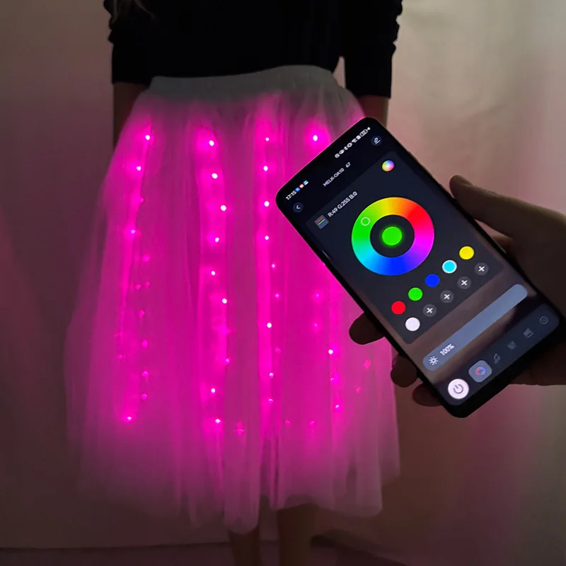 LED Skirt Woman Luminous Light up Glowing Skirt Performance Dress Stage Costume Belly Dance Wear Remote App Control