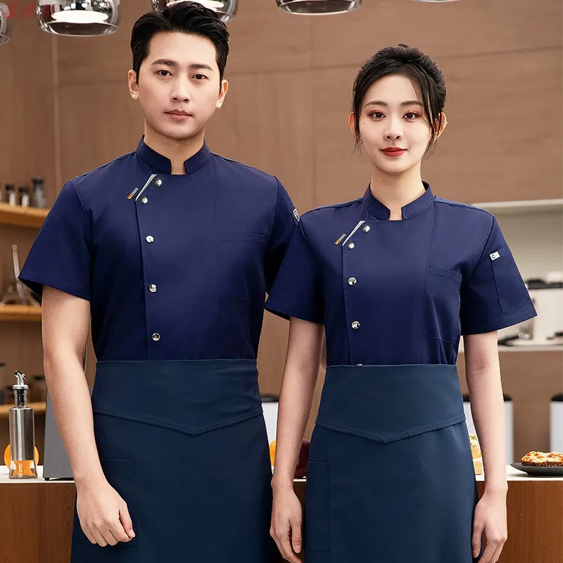 Zomer dun ademend mesh korte mouw chef-kok jas voor catering hotel restaurant kantine gebak bakker werkkleding keukenkleding