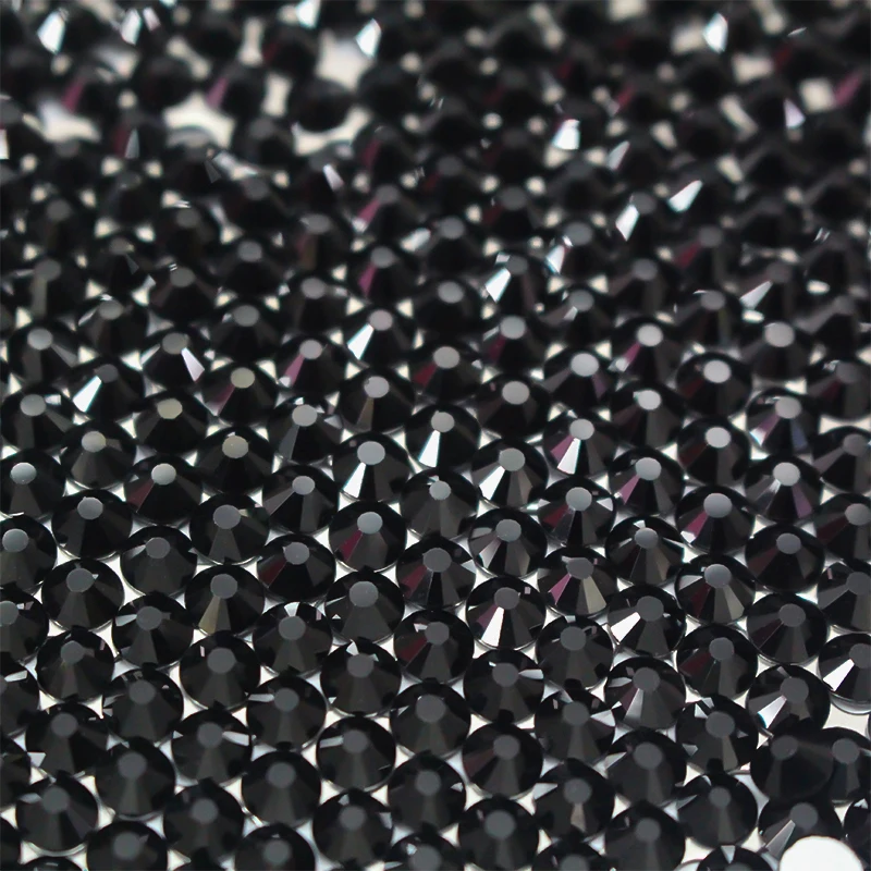 Top Quality jet Black  color flat back non hotfix rhinestones without glue nail crystal strass ss3 ss10 ss16 ss20 ss30 ss34 size