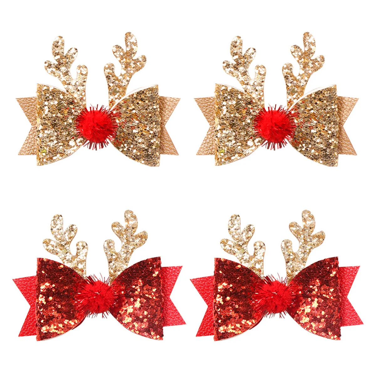 4pcs Cute Christmas Antlers Sequin Bow Hairpins - Perfect Gift for Baby Girls Hairpin Barrettes Headwear Kids Hair Accessories