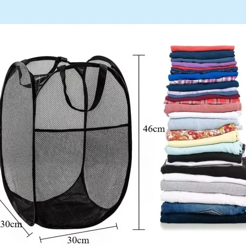 Folding Dirty Laundry Sorting Basket Washing Frame Bathroom Cloth Mesh Storage Bag Frame Bucket Laundry Organizers Storage Pouch