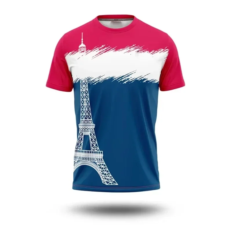 France Flag T-shirt For Men Simple Stripe 3D Print Short Sleeve T Shirts Football Jersey Comfortable Breathable Sport Top