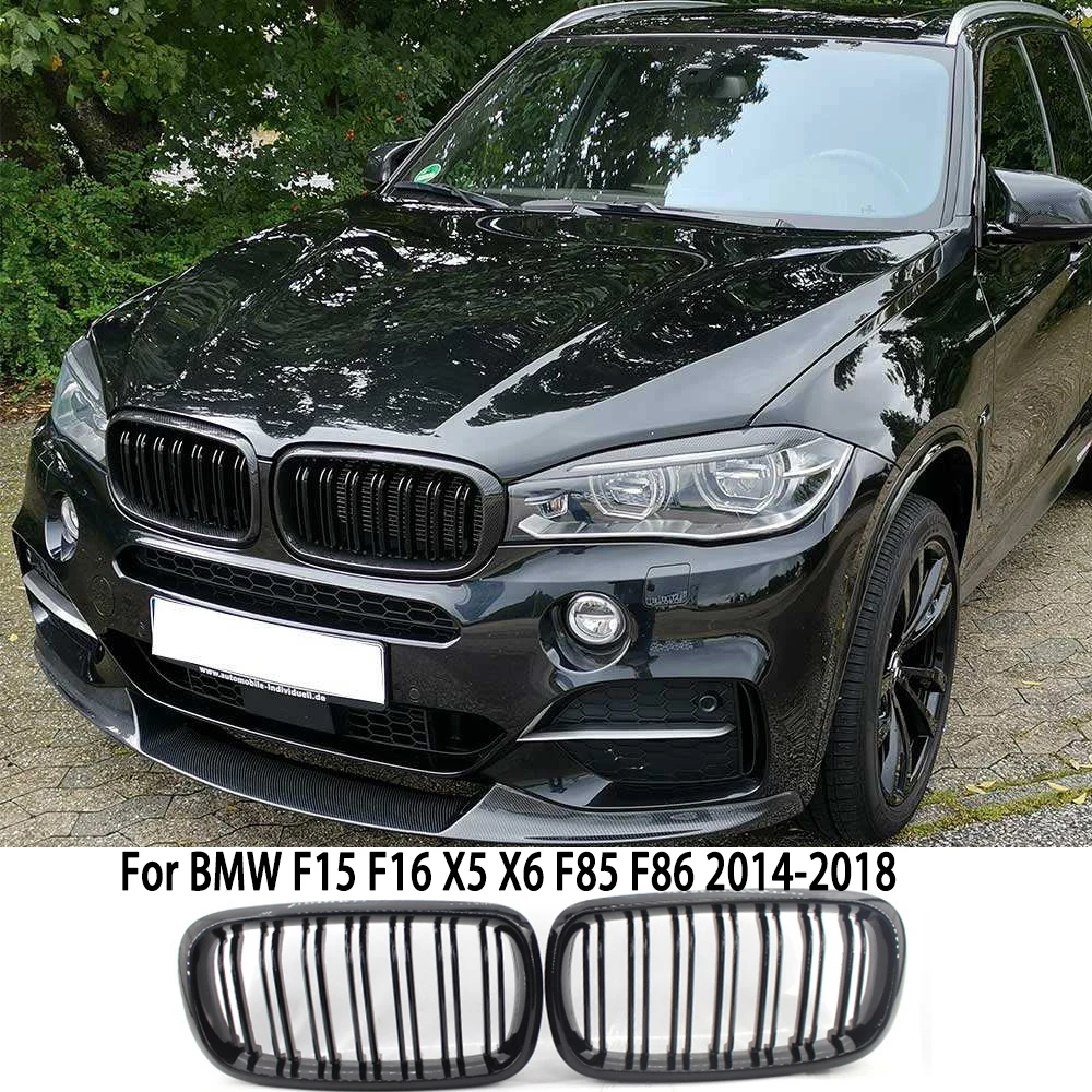 

For BMW F15 F16 X5 X6 2014-2018 Year Front Bumper Kidney Racing Grille Glossy Black Car Double Slat Grill