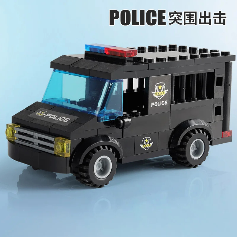 Décennie s de construction du poste de police de la ville, figurines d'équipe SWAT, arme, camion, hélicoptère, voiture, briques de bricolage, jouet pour garçon, cadeau d'anniversaire pour enfants