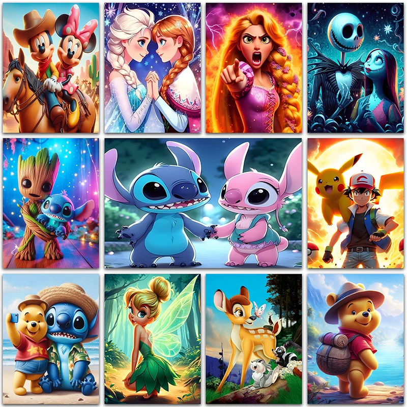 ديزني بوكيمون بيكاتشو الماس طقم الطلاء غرزة غروت تينكر جرس ديكور المنزل كامل مربع ومستدير فسيفساء التطريز عبر غرزة