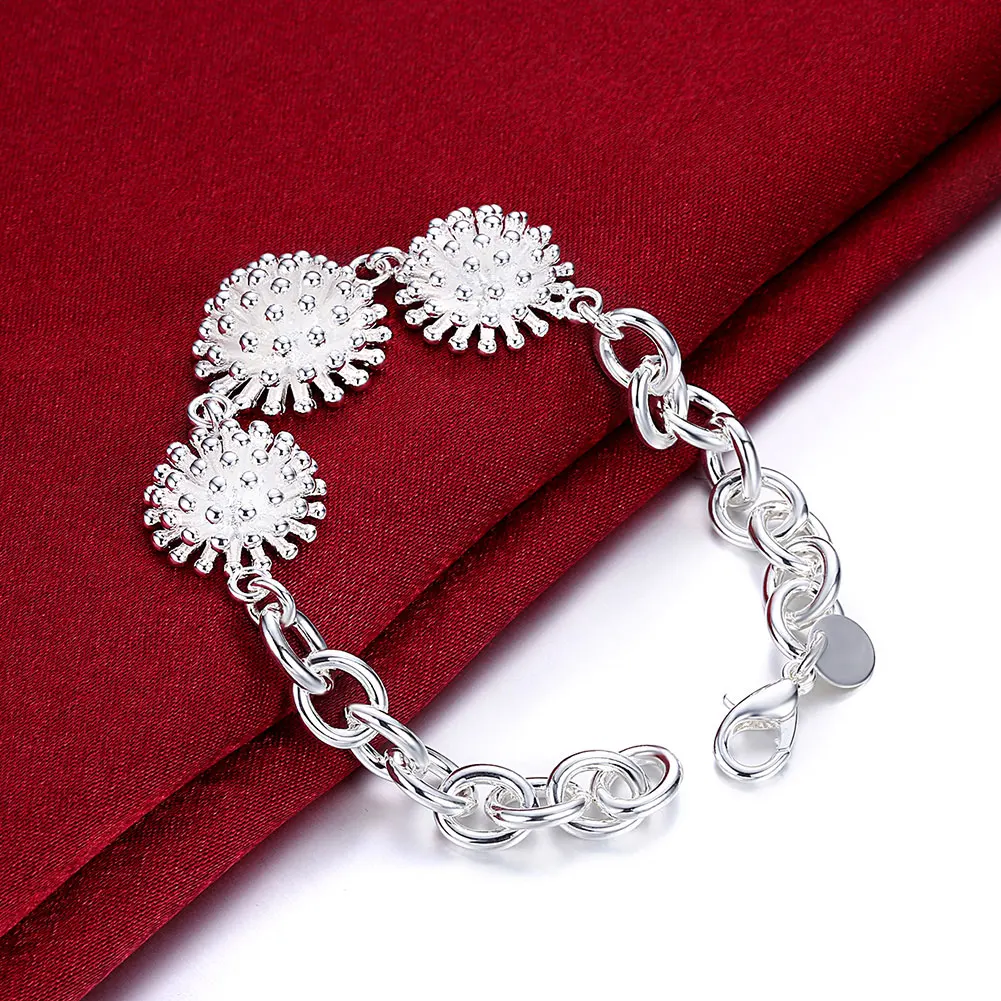 

925 Sterling Silver Flower Chain Cuffs Bracelets For Women Ladies Lucky Vintage Designer Jewelry Accessories Jewellery Money 925