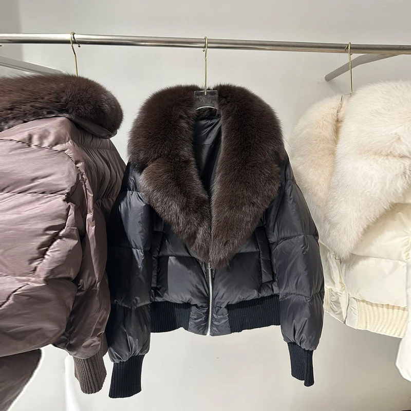 

Faionable ort Women's down Jaet Fur Collar Loose Casual White Du down Padded Coat Warm Straight Tube Sle Zipper