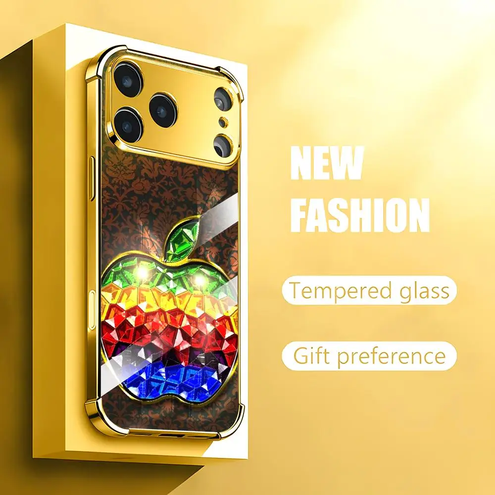 Coque de téléphone QHD en verre et TPU, motif fruit cristallin coloré, tendance haut de gamme, résistante aux chutes, pour iPhone 17 16 15 14 13 12 11 Pro PM Plus Air