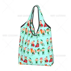 Cartoon Elf of Christmas Shopping Bag Folding Tote Bag Grocery Bags Reusable Bag for Women Cute Tote Bag One Size Shopper