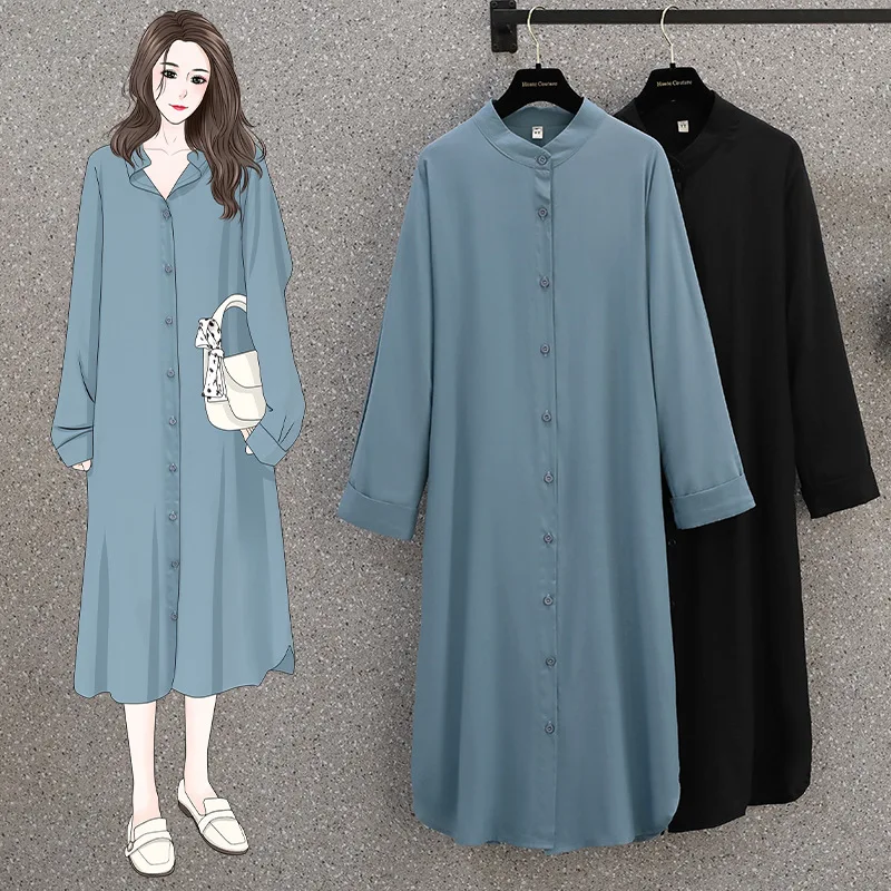 Ladies Long Blouse Shirt Dress Skirt Spring Autumn Loose Casual Female Women Long Sleeve Blouse Shirt Dress Vestidos Plus Size