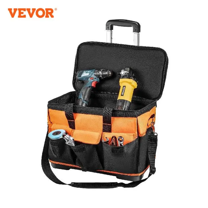 VEVOR Rolling Tool Bag Trolley Large Capacity Electrician Woodworking Tools Storage Bag Organizer Tote Professional Hardware