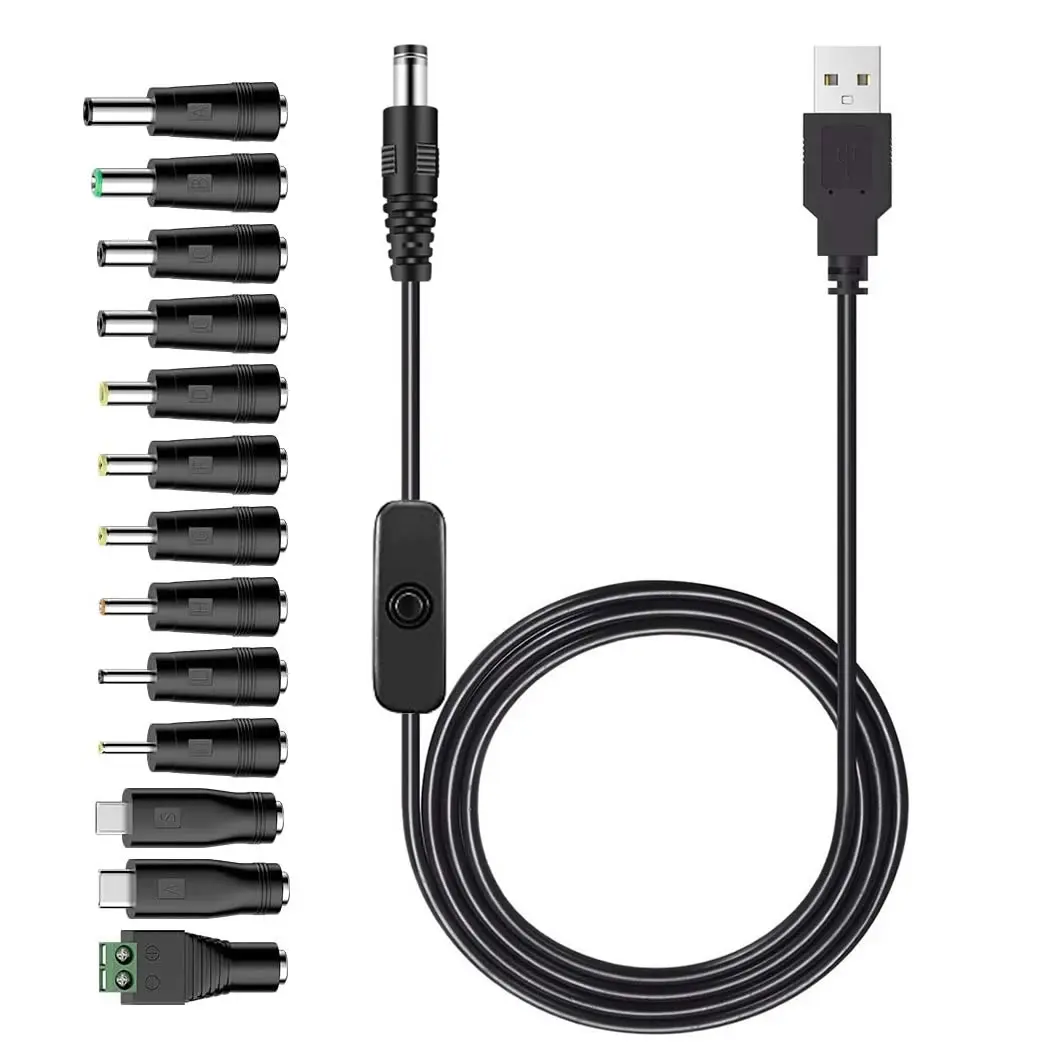 Uniwersalny kabel USB do 5V do ładowania przewód zasilający prądu stałego 5.5x2.1mm Jack z 14 wtyczka wymienna Adapter Micro USB typu C