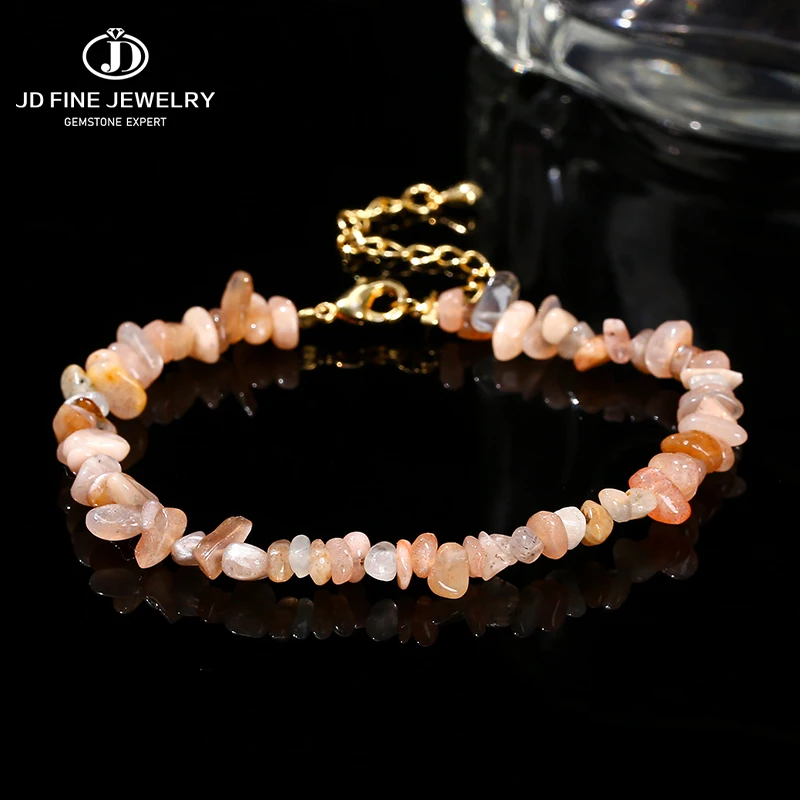 JD Natural Sunstone Irregualr Chips Gravel Stone Chain Bracelets Women Elegant Reiki Healing Yoga Chakra Bracelet Party Gift