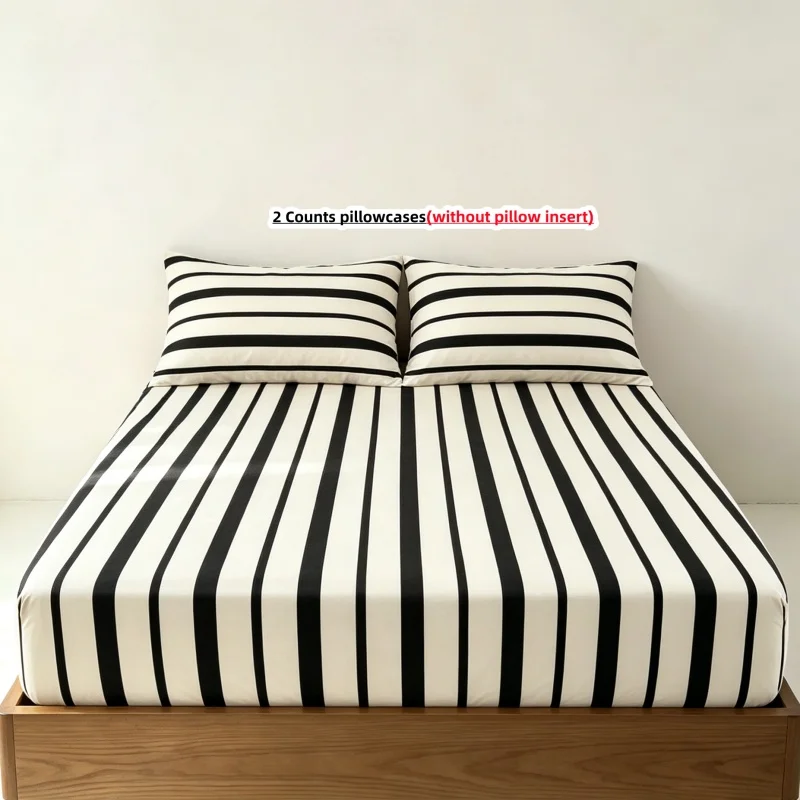 3Pcs stripe Fitted Bed Sheet With Elastic Band Anti-slip Adjustable Mattress Cover (Pillowcase without pillow core))
