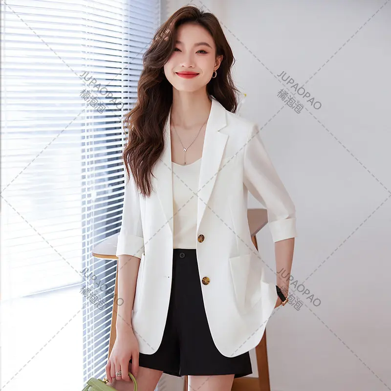 Women's Loose Oversize Coat Monochromatic Yellow Black Cotton Fabric New Spring Summer Jackets OL Women's Suit Fashion 2024