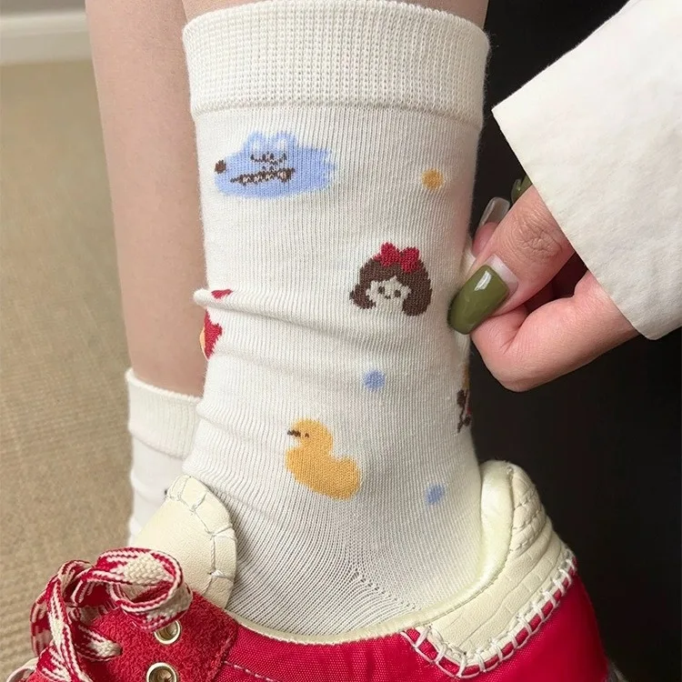 Women's Socks Autumn New Fairy Tale Series Mid tube Socks Girl Cute Cartoon soft and comfortable  Long Socks Pure Cotton