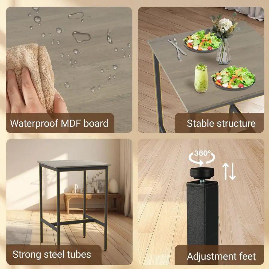 طقم طاولة بار طويلة مع مقاعد بار، ومجموعات طاولة طعام وكرسي، وطاولة قهوة صناعية طويلة وكرسي خلفي للمطبخ والمعيشة