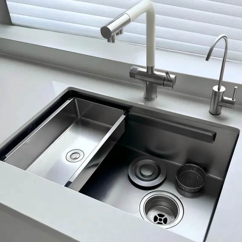 for 316 Stainless Steel Handmade Hammer Pattern Functional Slot Large Single Slot Minimalist Dishwashing Sink Under Counter