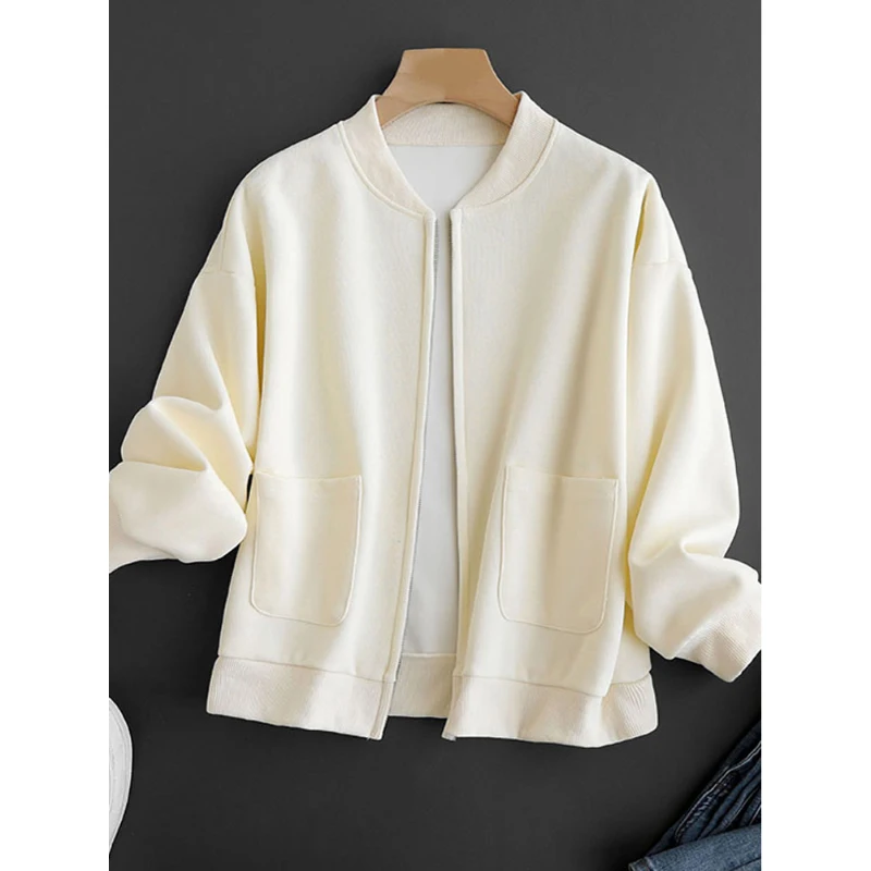 

Spring Autumn Thin Oversized Solid Color Zip-Up Korean Style Casual Cardigans O-Neck Pockets Trend All-Matched Outerwear