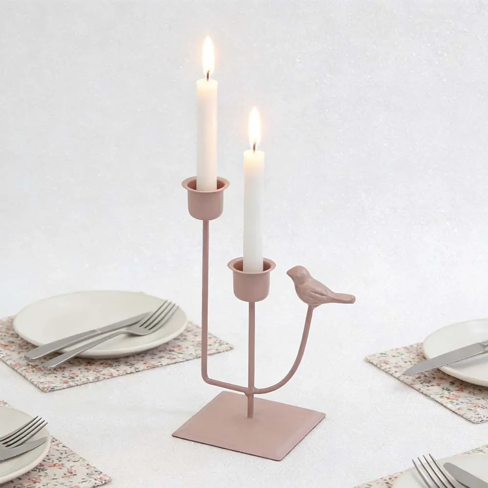Bird Accent 2-Arm Metal Candle Holder Minimalist Candelabra for Wedding Reception Dining Table Romantic Home Decor Gift
