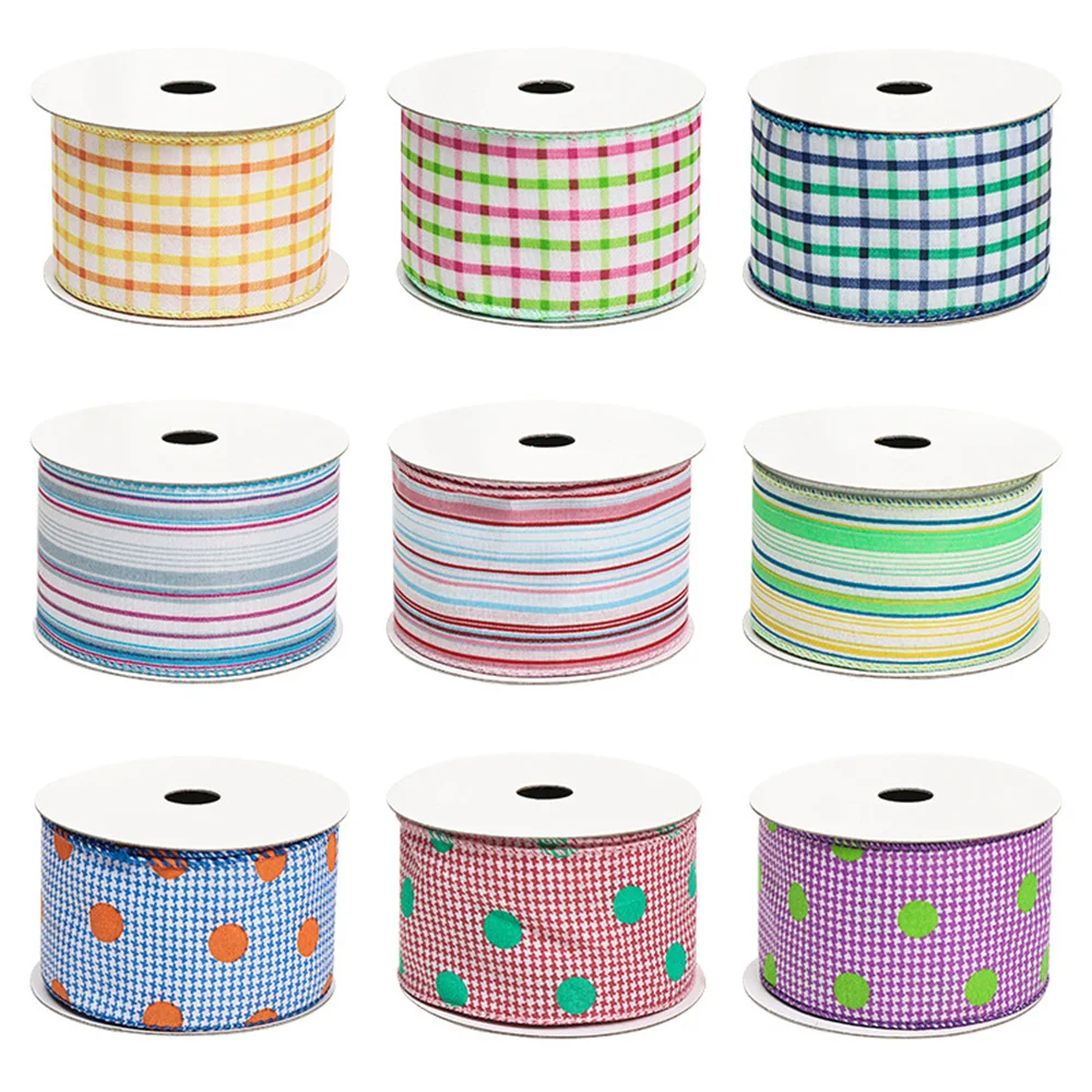 Creative Easter Wrapping Ribbons Grid Lines Dots Decorative Ribbon For Wedding Festival Children's Birthday Gift Home Decoration