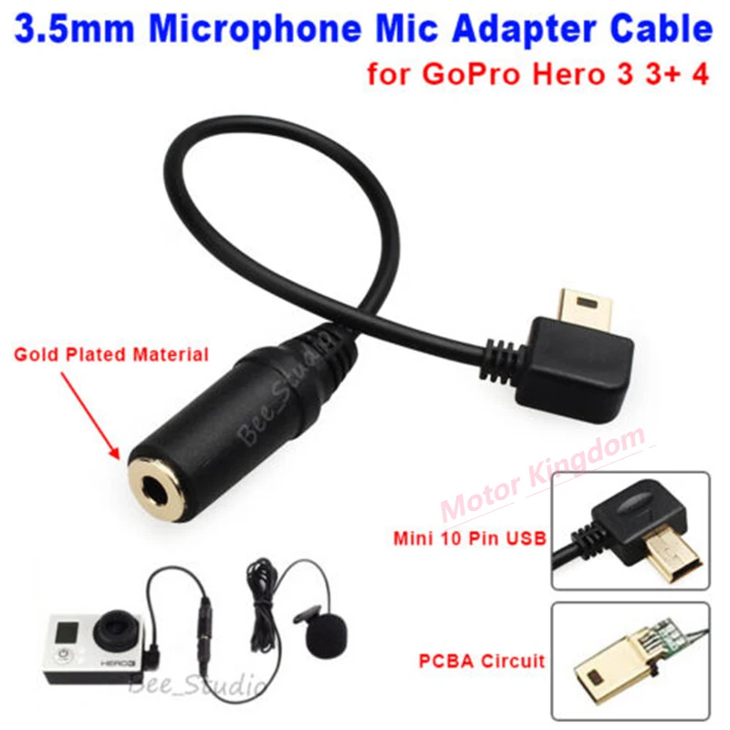 Micro 10 Pin USB 3.5mm Microphone Mic Adapter Cable for GoPro Hero 3 3+ 4 Camera