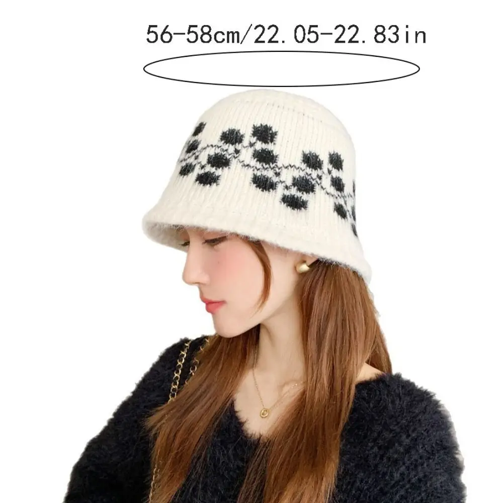 الموضة الحلو الأزهار محبوك قبعة بحافة نمط العرقية اليدوية الجاكار قبعة صوفية الرجعية الكروشيه الدافئة صياد قبعة في الهواء الطلق #5