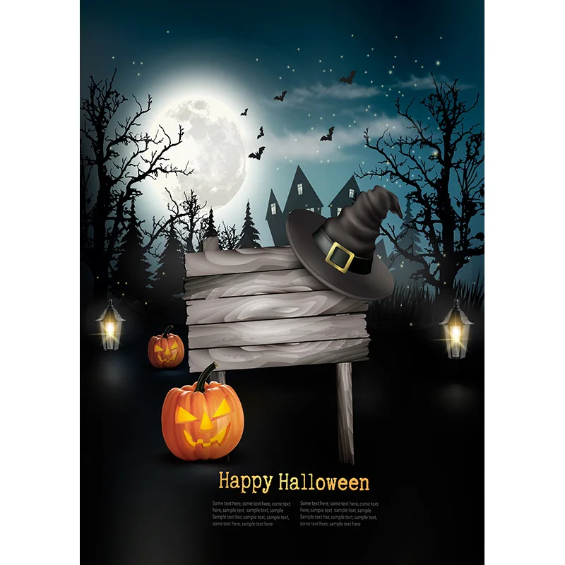 Halloween Backdrop Tombstone Castle Pumpkin Lantern Moon  Photography Background Photo Studio Props JKL-06