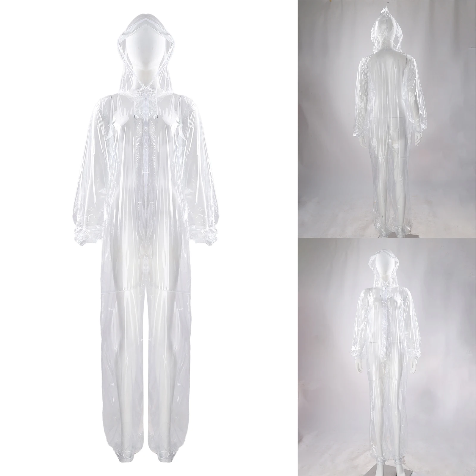 Adults Transparent Full-body Hooded Raincoat Portable Convenient One-piece Waterproof Raincoat Jumpsuit for Outdoor Workwear