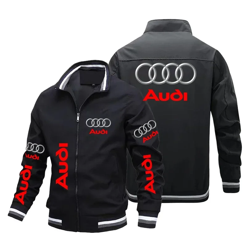 

Motorcycle Jacket Audi Logo Print Jacket Casual Windbreaker Trendy Loose Biker Sport Jacket Autumn Audi Men Clothing Racing Wear