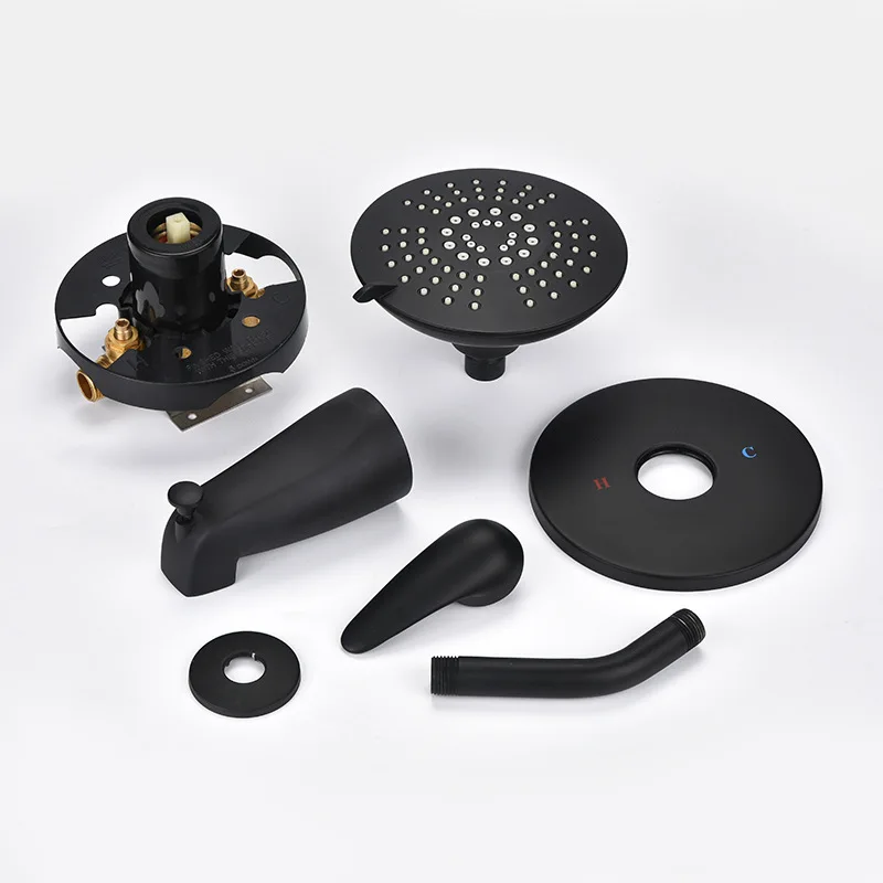 North American Pressure Balance Valve Brass Matte Black Mixed Water Valve, NPT Teeth Concealed Shower Tap set  Shower faucet Kit