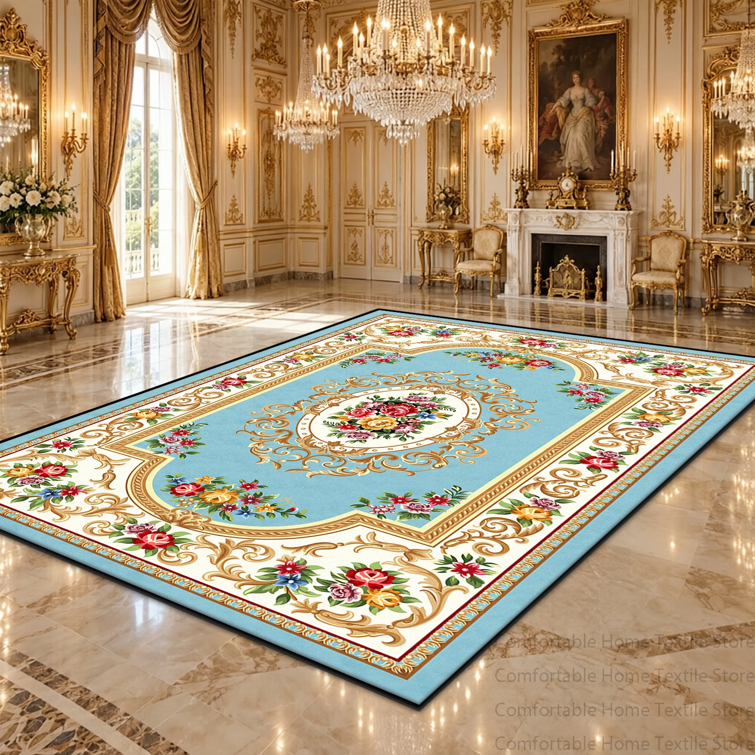 European Retro Palace Floral Pattern Large Living Room Carpets Luxury Rich Tone Fluffy Antiskid Study Rug Decorative Home Mat