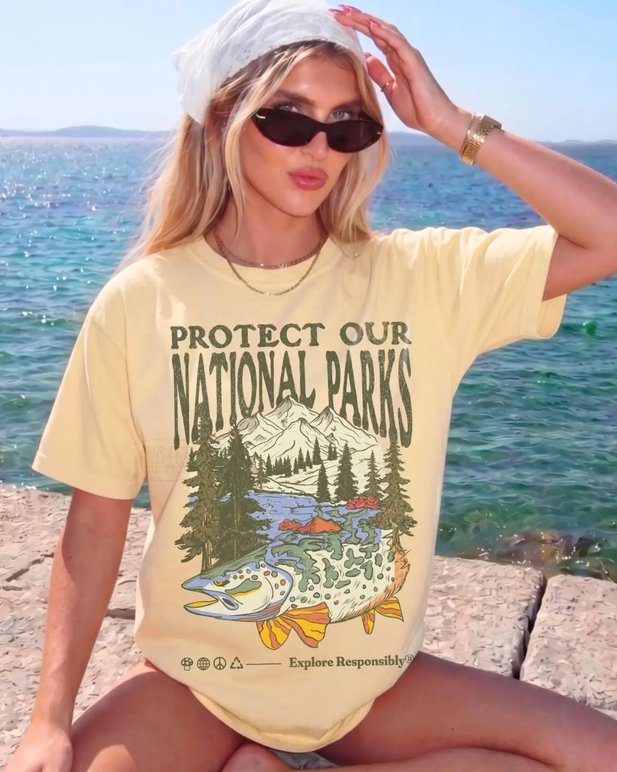 ORIGINAL Protect Our Parks Tee 90s Vintage Fish National Parks Shirt Granola Girl Nature Hiking Tee Retro Wanderlust T Shirt